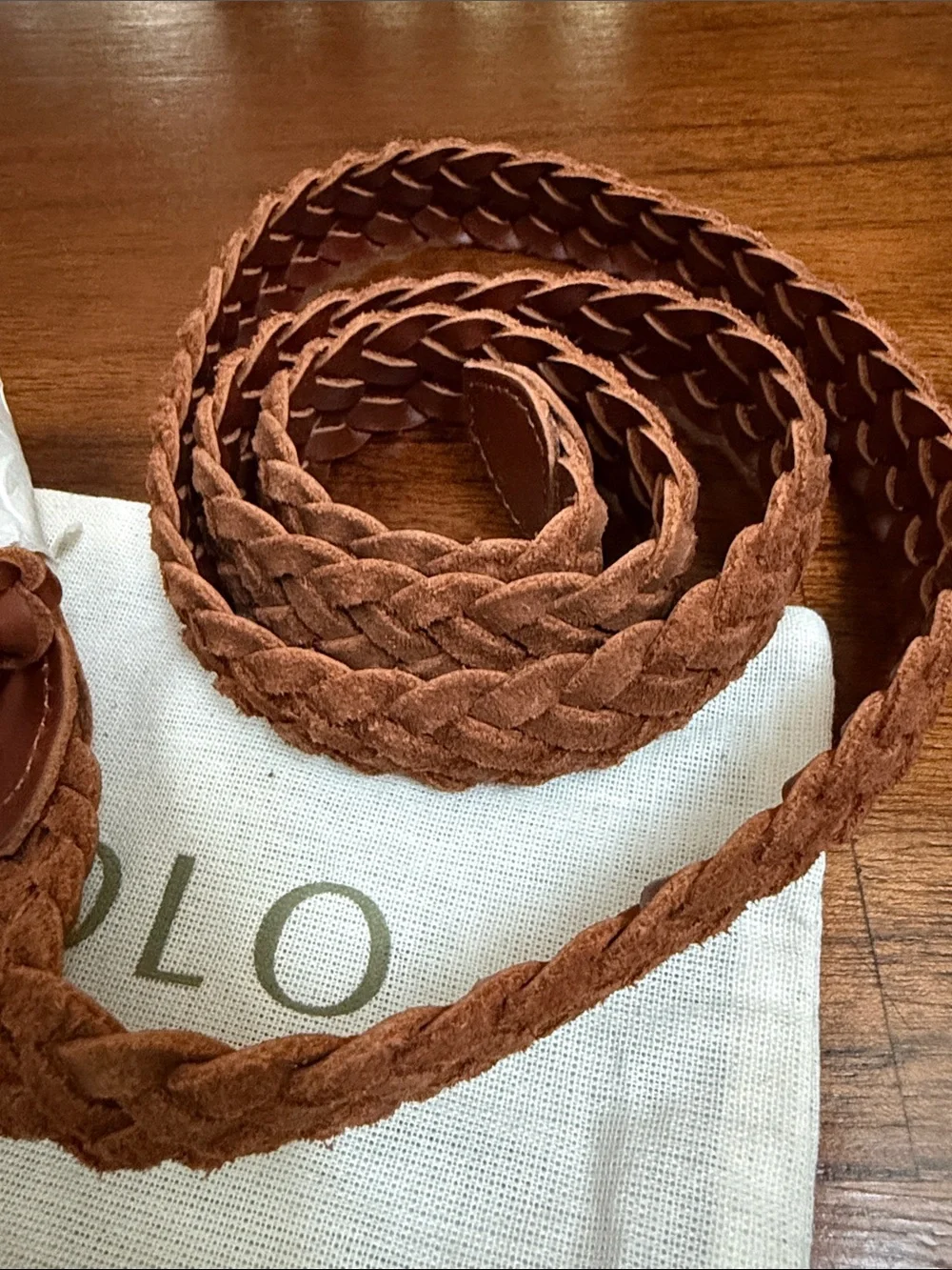 Nisolo Talia braided leather belt brandy size L